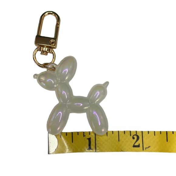 White Iridescent Multichrome Balloon Dog Bag Charm Keychain - Picture 7 of 10